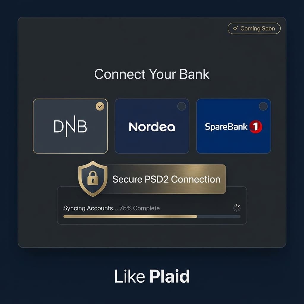 Bankintegrasjon som viser tilkoblede kontoer